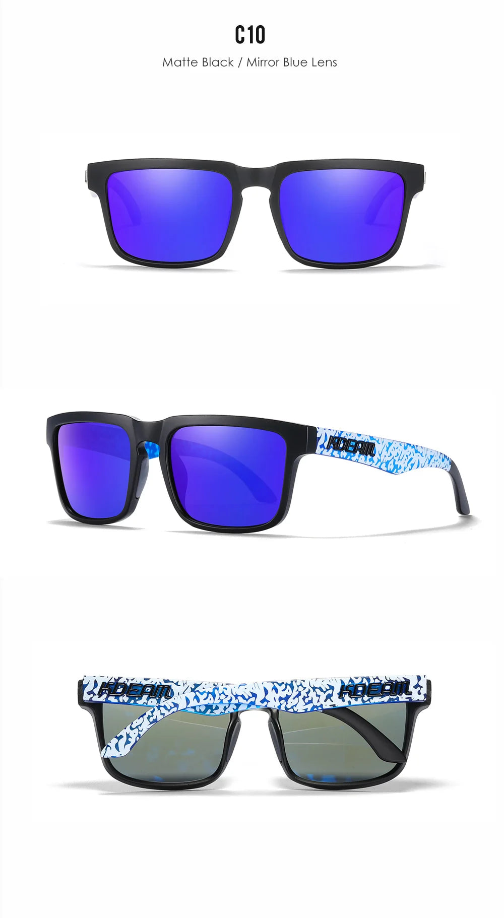 KDEAM Classic Square Sunglasses Men Women Category 3 Polarized Sun Glasses Unique Frame Surface Eyewear With Case Box KD332