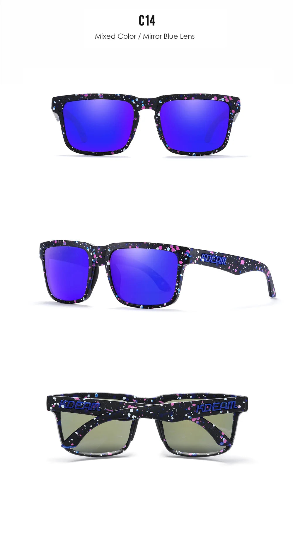 KDEAM Classic Square Sunglasses Men Women Category 3 Polarized Sun Glasses Unique Frame Surface Eyewear With Case Box KD332