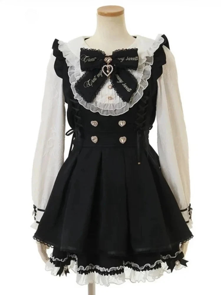 Sweet Lolita Vintage Suits Women Ruffles Cardigan + Sexy Y2k Corset Vest + Mini Skirts Autumn Korean Elegant 3 Piece Dress Sets