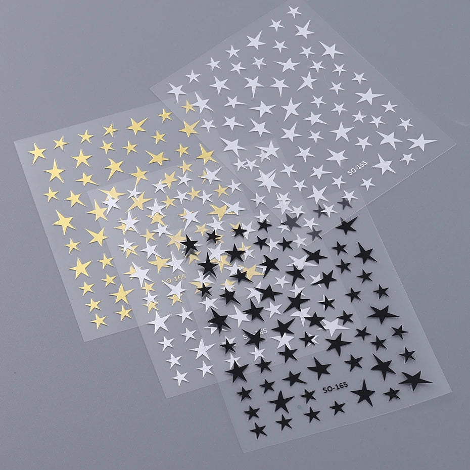 4PCS Y2K Satr Nail Art Stickers White Black Gold Irregular Pentagram Nail Design Slider Decals Manicure Nail Supplies Decoration