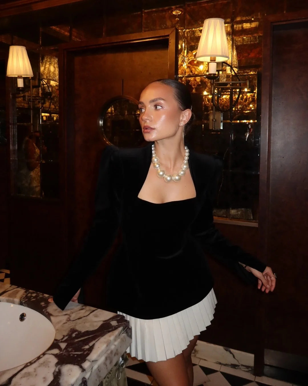 Women Velvet High Waist Spliced Mini Dresses 2025 Elegant Square Neck Long Sleeve Gowns Autumn Winter Chic Lady New Party Dress