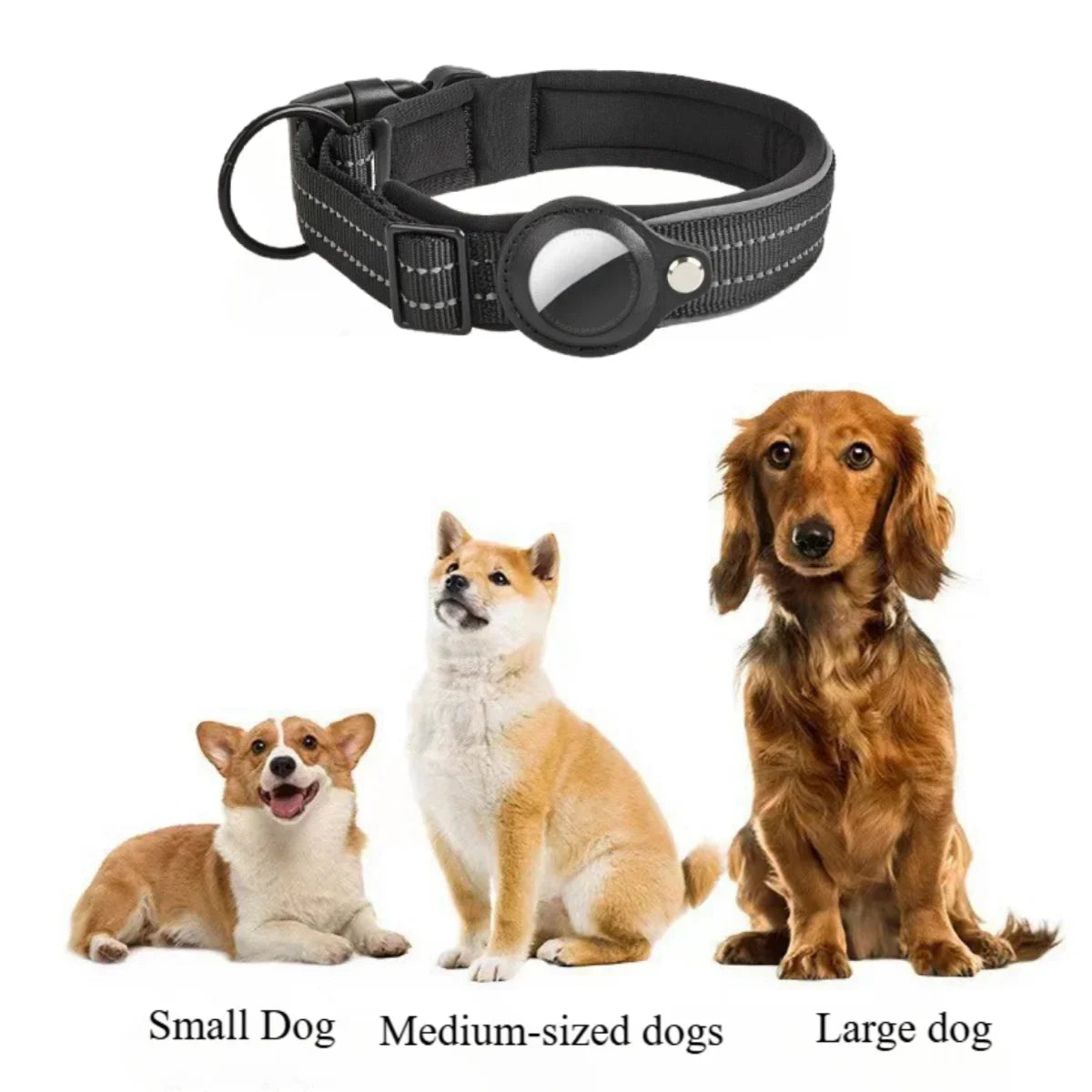 For AirTag Dog Collar Reflective Dog Collar Padded Collars AirTag Holder Case Adjustable Pet Collar for Small Medium Large Dogs