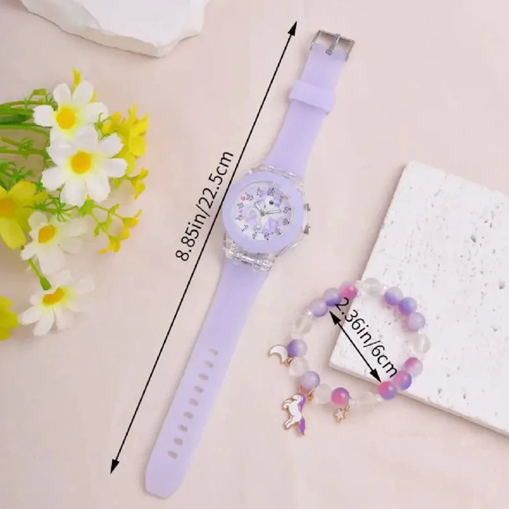 Fashion Butterfly Silicone Luminous Watch + Butterfly Beaded Bracelet