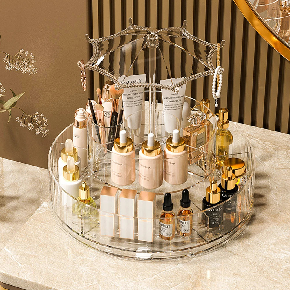 360 Degree Rotating Desktop Cosmetic Storage Box, Skincare Product Tray, Acrylic Transparent Desktop Shelf, Transparent