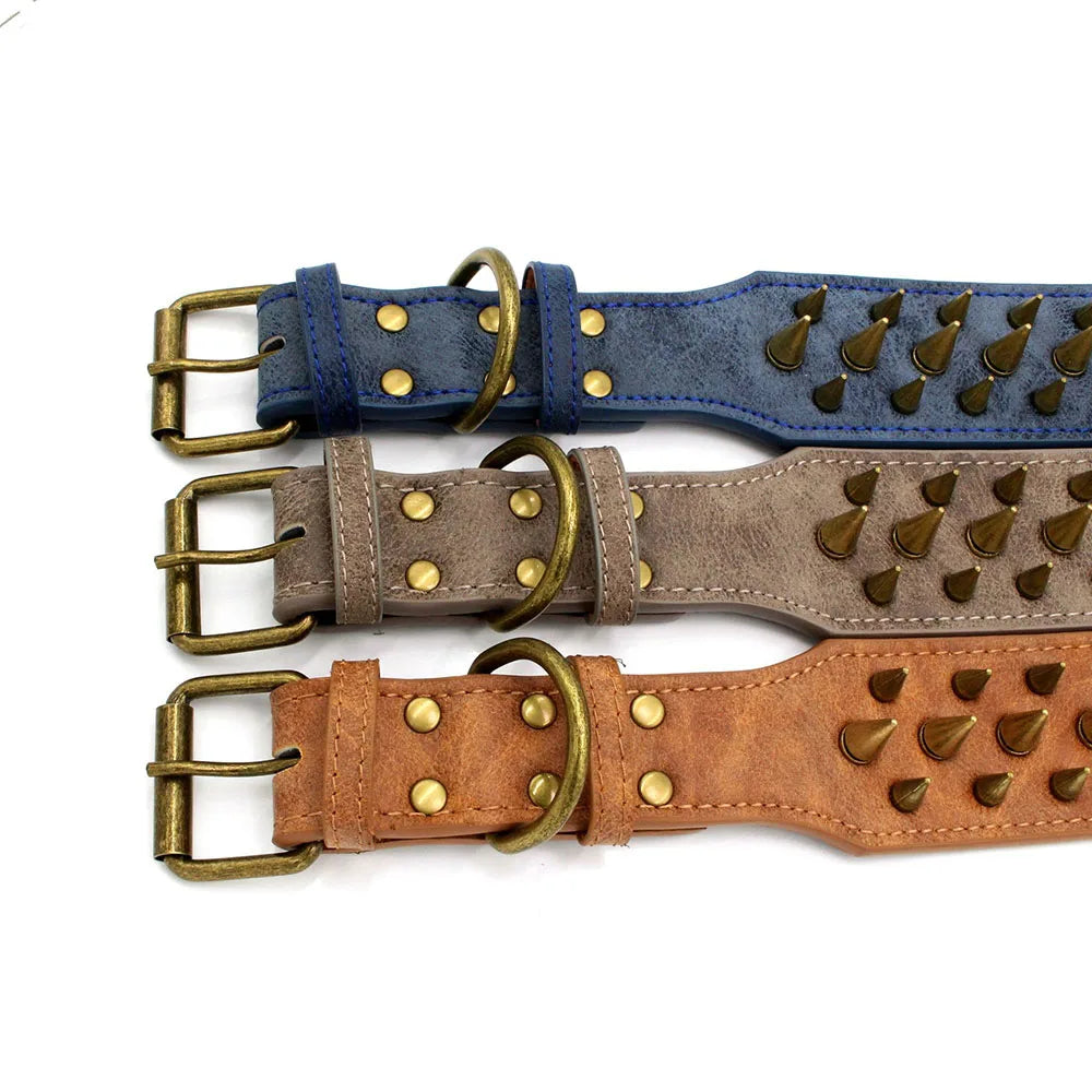 Heavy and Duty Dog Collar Comforable Widen Dog Collar for Extra Large Dogs Prevent Bite Sharp Spiked Leather Shepherd Dog Collar