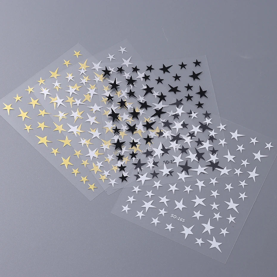 4PCS Y2K Satr Nail Art Stickers White Black Gold Irregular Pentagram Nail Design Slider Decals Manicure Nail Supplies Decoration