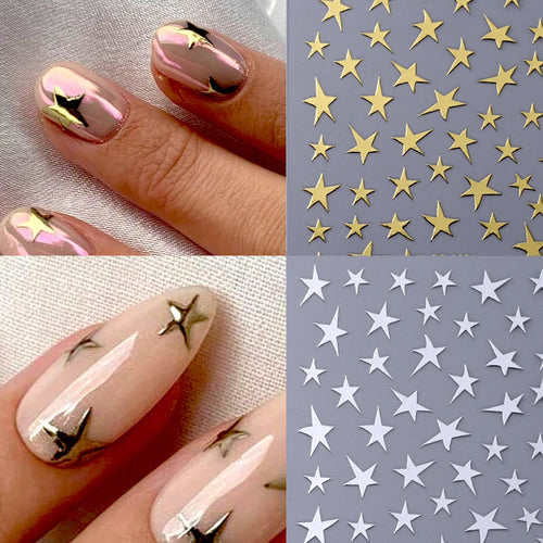 4PCS Y2K Satr Nail Art Stickers White Black Gold Irregular Pentagram Nail Design Slider Decals Manicure Nail Supplies Decoration