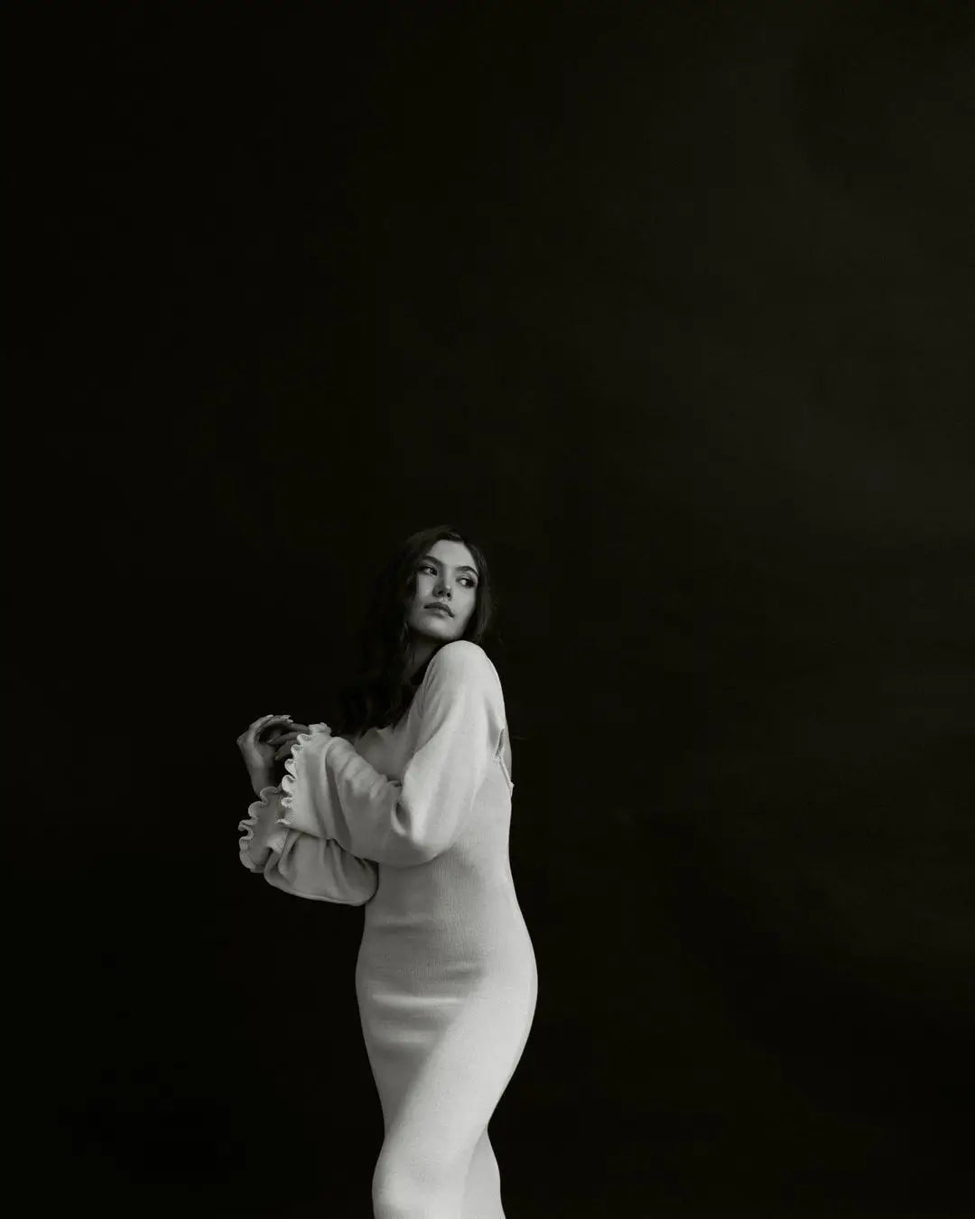 Cryptographic Elegant Knitted Sweater Maxi Dress Outfits for Women Flare Sleeve Sexy Backless Dresses Edible Tree Fungus Clothes