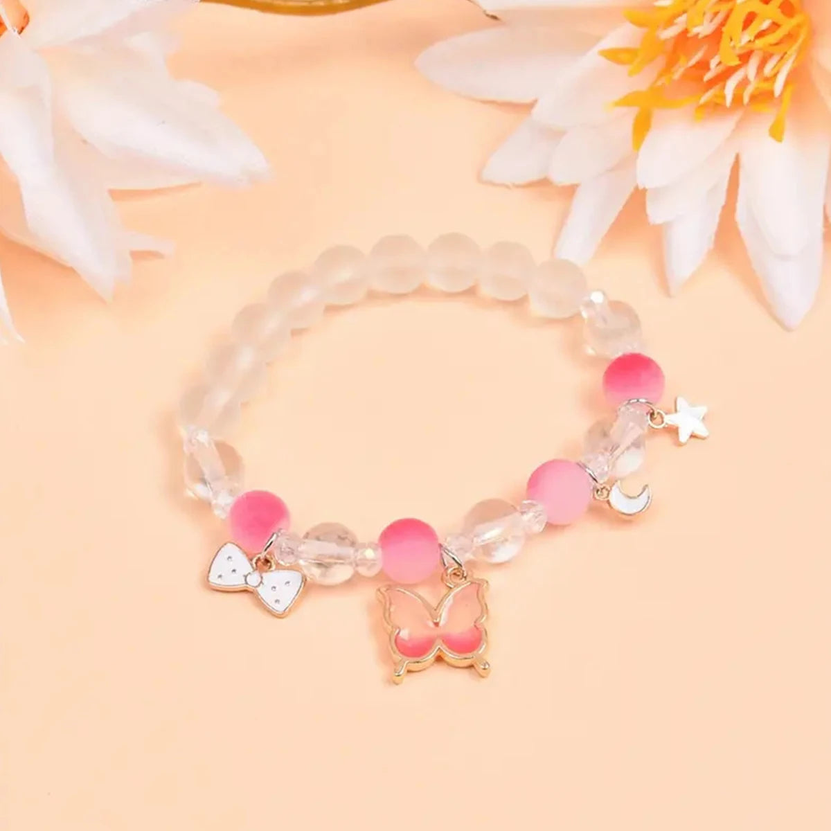 Fashion Butterfly Silicone Luminous Watch + Butterfly Beaded Bracelet