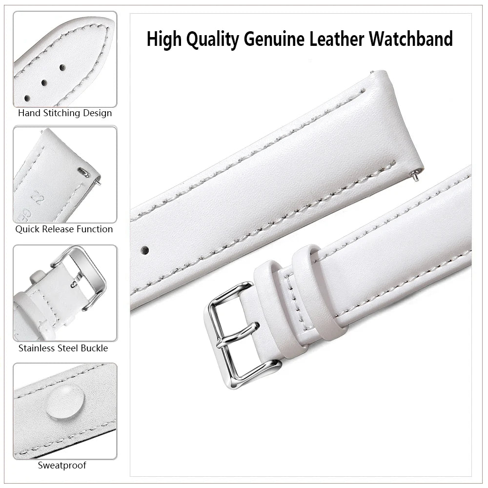 Top Grain Genuine Leather Watch Band, Quick Release 12/14/16/18/19/20/21/22/24 mm Watch Straps, Replacement Bands for Men Women