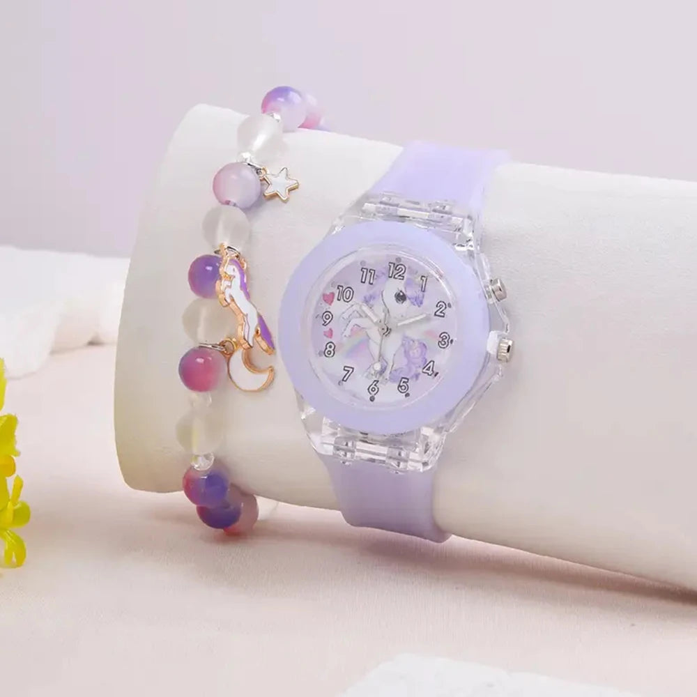 Fashion Butterfly Silicone Luminous Watch + Butterfly Beaded Bracelet