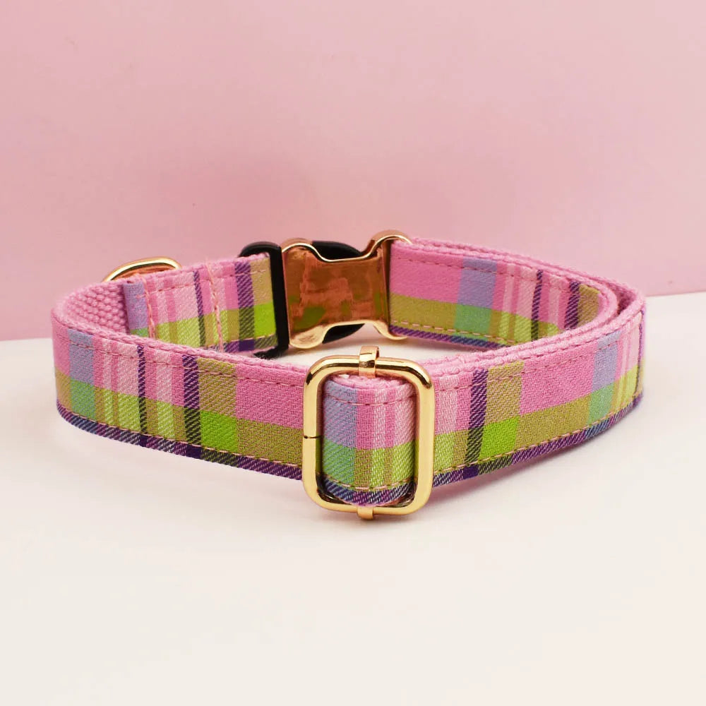 Custom Design Logo Plaid Dog Collar High Quality Cotton Pet Accessories Personalized Lead Your Dog Stand out in Style