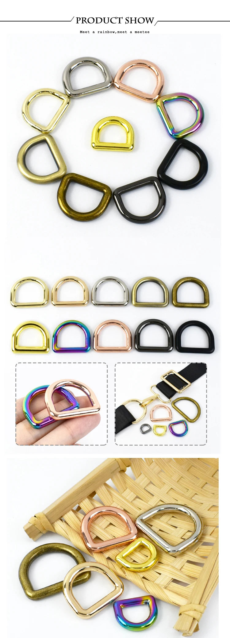 10Pcs Seamless Metal D Rings Buckles for Bags Purse Strap Pet Dog Collar Hardware Backpack Webbing Ring Clasp Sewing Accessories