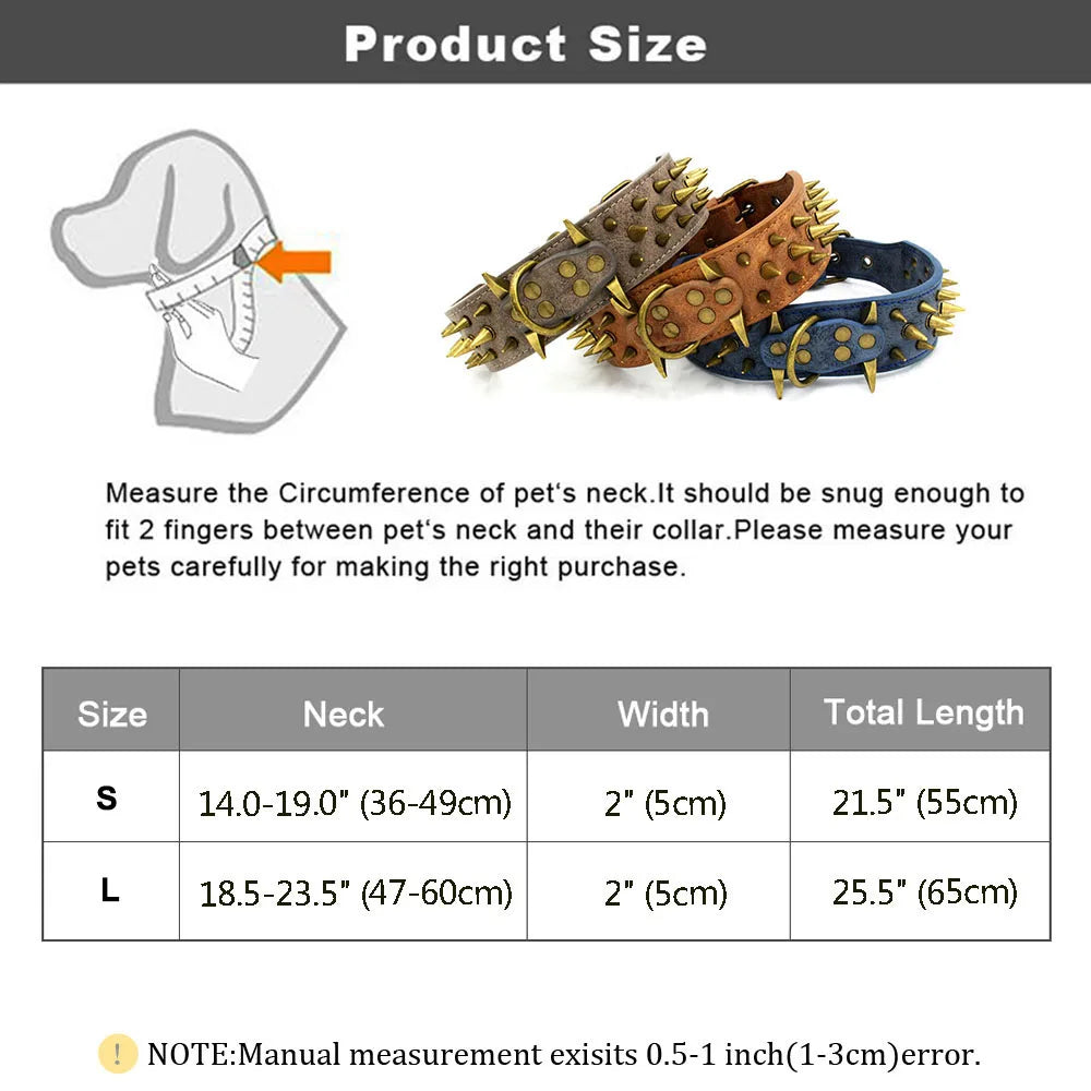 Heavy and Duty Dog Collar Comforable Widen Dog Collar for Extra Large Dogs Prevent Bite Sharp Spiked Leather Shepherd Dog Collar