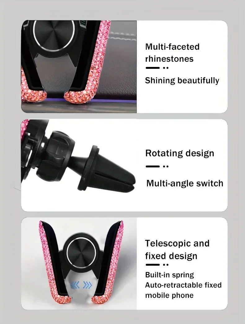 Crystal Car Phone Holder Car Air Vent Mount Clip Mobile Phone Holder Woman Diamond Auto Phone Bracket Interior Accessories Amagi