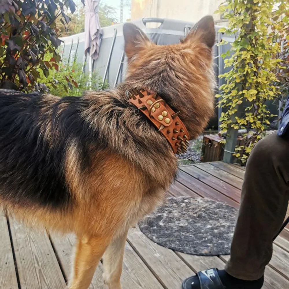 Heavy and Duty Dog Collar Comforable Widen Dog Collar for Extra Large Dogs Prevent Bite Sharp Spiked Leather Shepherd Dog Collar
