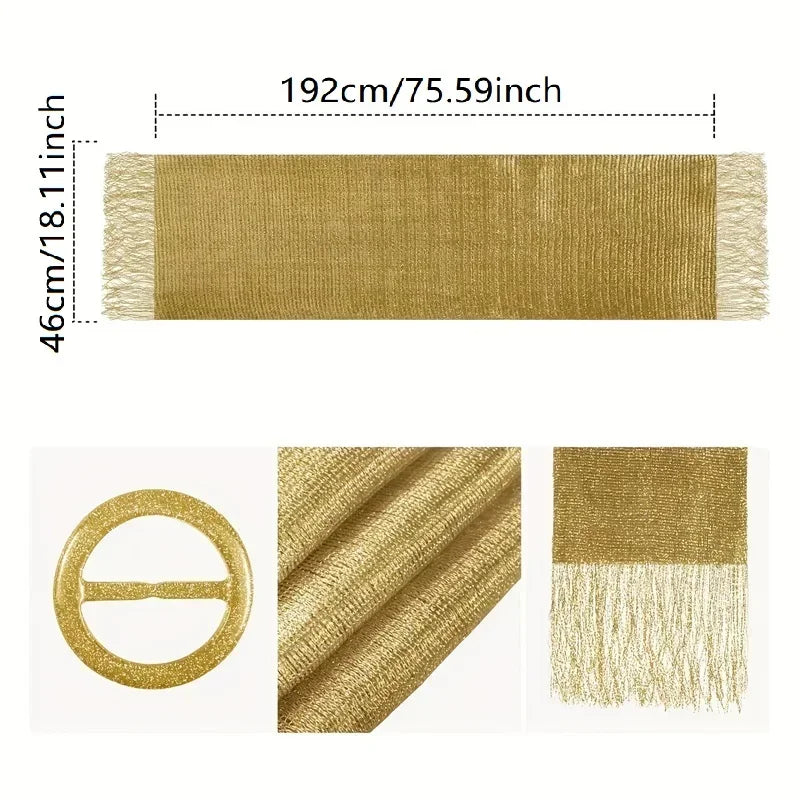 Shiny Round Buckle Tassel Wraps Scarf – European and American Fashion Trend for Evening Party, Dance, Wedding, and Beach Getaway