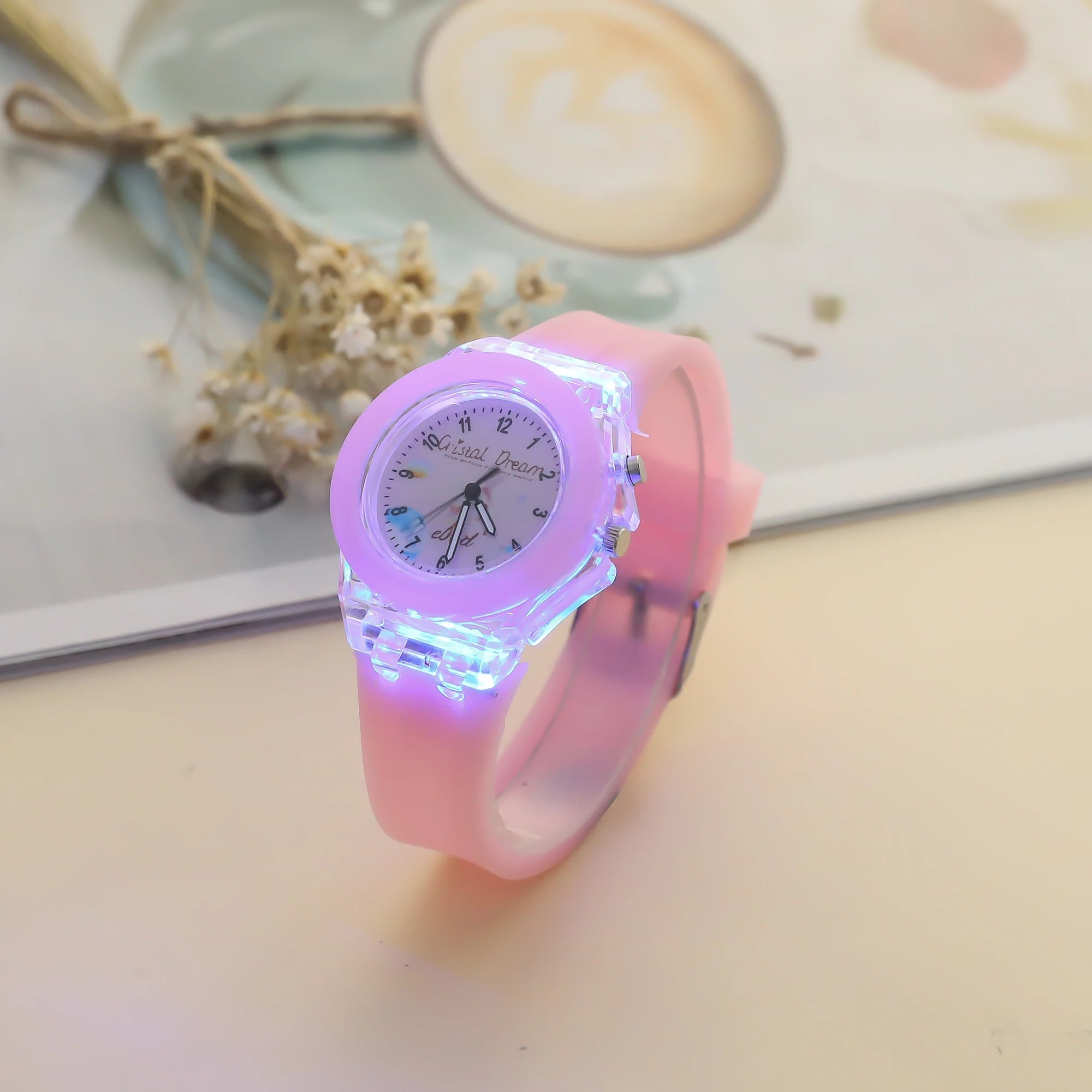 Fashion Butterfly Silicone Luminous Watch + Butterfly Beaded Bracelet