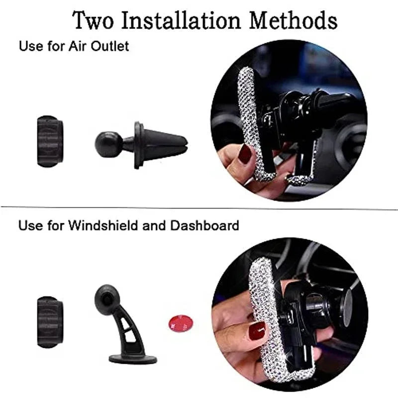Crystal Car Phone Holder Car Air Vent Mount Clip Mobile Phone Holder Woman Diamond Auto Phone Bracket Interior Accessories Amagi