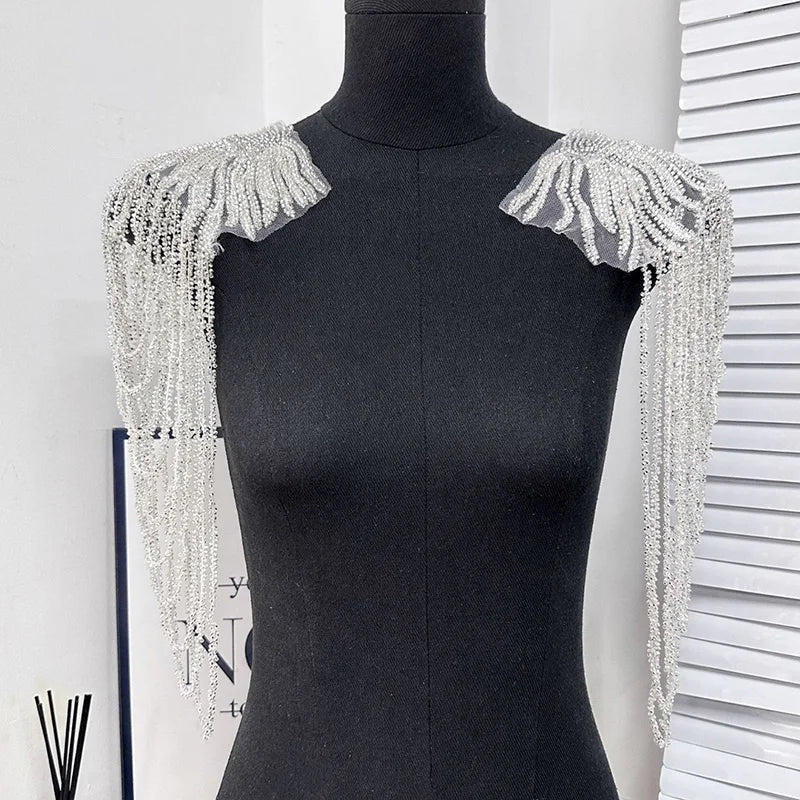 1pc Tassel Chain Sequin Shoulder Ornaments Wedding Dress Performance Clothing DIY Sewing Patch Fashion Handmade Accessories