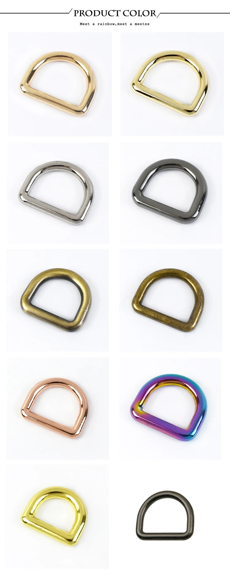 10Pcs Seamless Metal D Rings Buckles for Bags Purse Strap Pet Dog Collar Hardware Backpack Webbing Ring Clasp Sewing Accessories