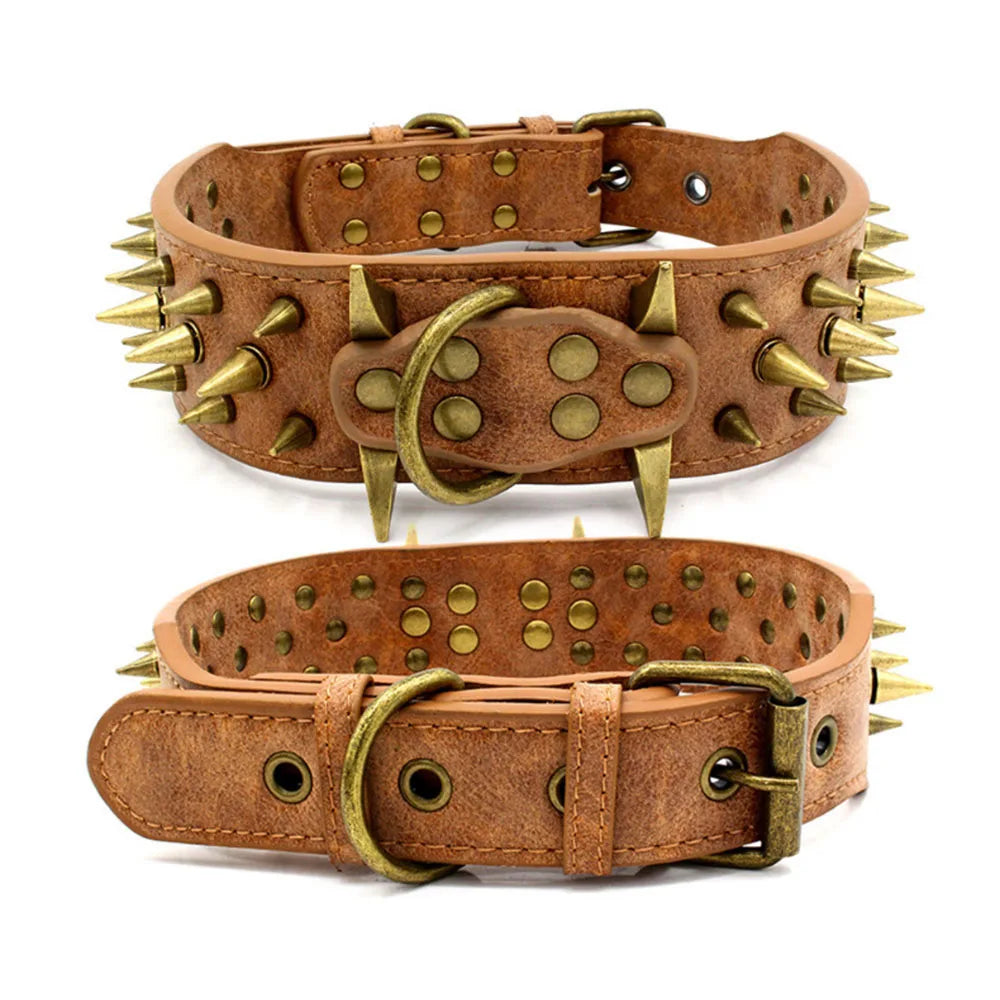 Heavy and Duty Dog Collar Comforable Widen Dog Collar for Extra Large Dogs Prevent Bite Sharp Spiked Leather Shepherd Dog Collar