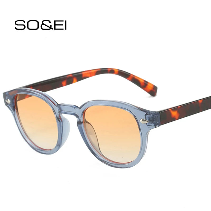 SO&EI Retro Oval Men Rivets Sunglasses Fashion Clear Ocean Gradient Lens Eyewear UV400 Women Trending Yellow Blue Sun Glasses