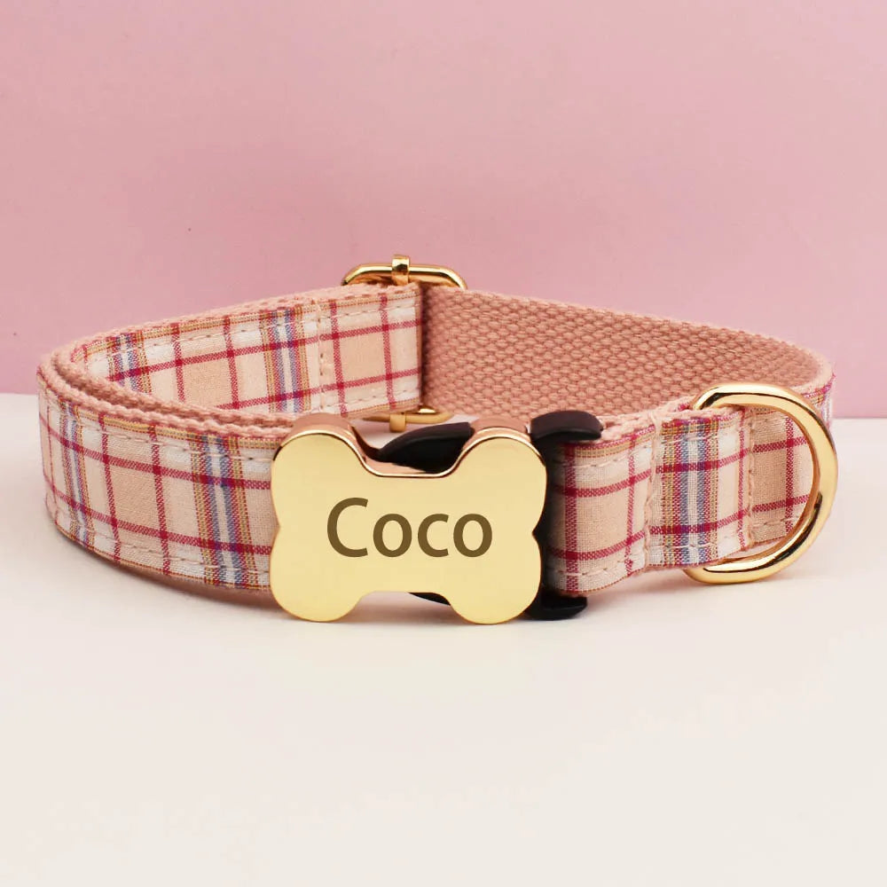 Custom Design Logo Plaid Dog Collar High Quality Cotton Pet Accessories Personalized Lead Your Dog Stand out in Style