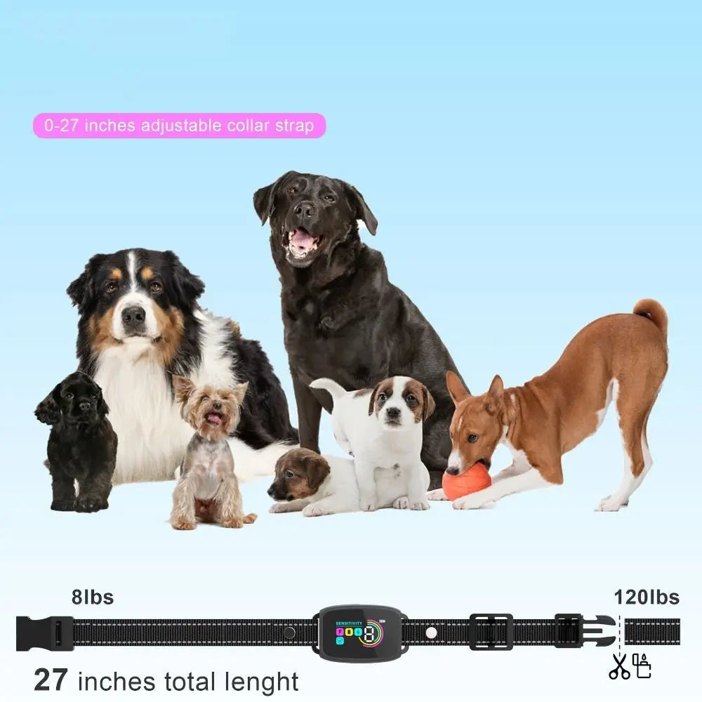 Intelligent Dog Barking Collar Color Screen Shock Functions Anti Bark Dog Collar Type-C Rechargeable with Sound Vibration