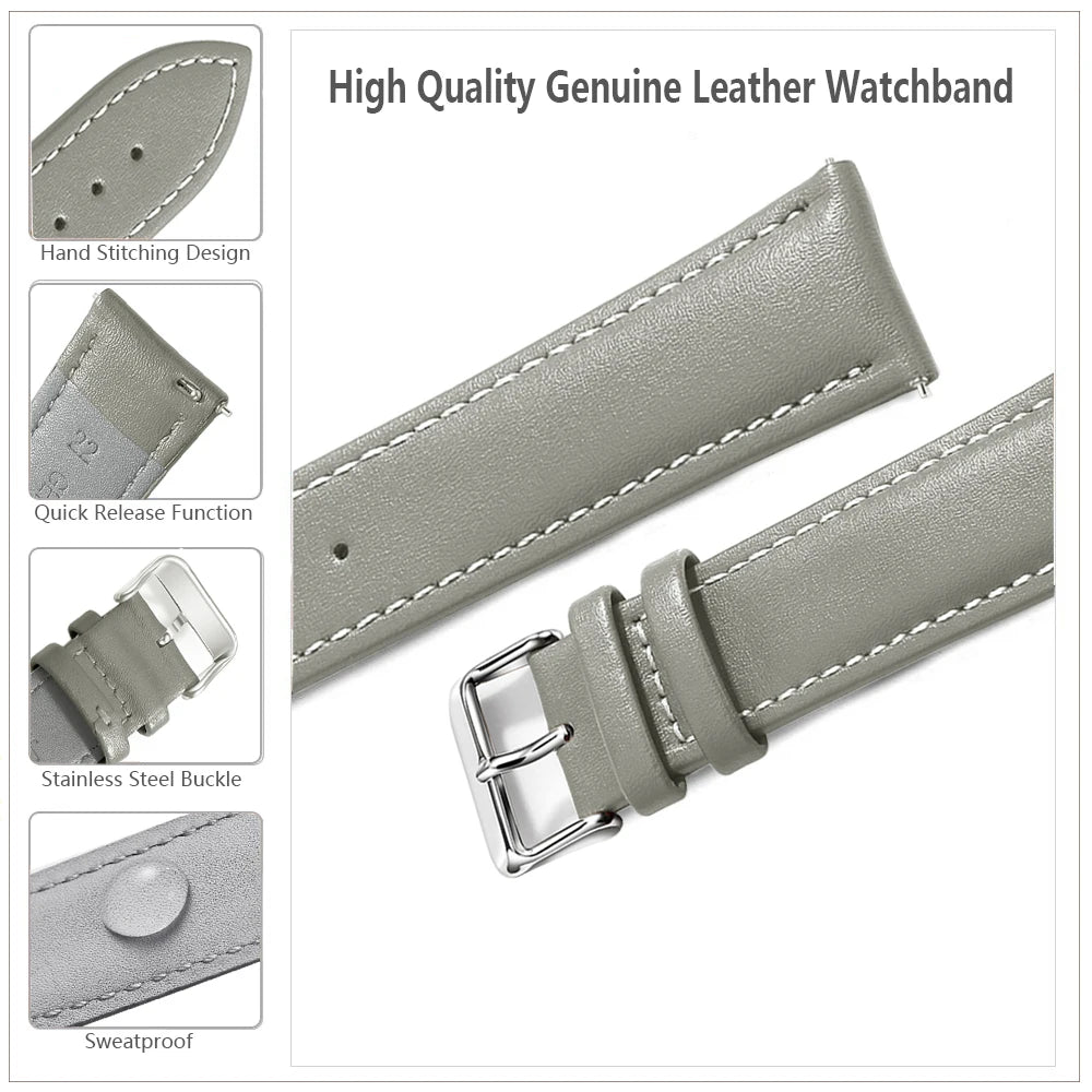 Top Grain Genuine Leather Watch Band, Quick Release 12/14/16/18/19/20/21/22/24 mm Watch Straps, Replacement Bands for Men Women