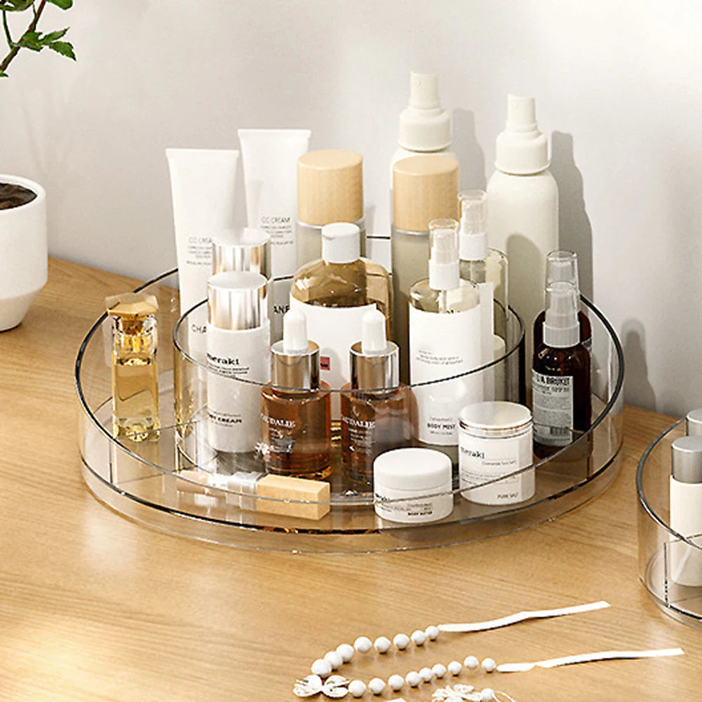360 Degree Rotating Desktop Cosmetic Storage Box, Skincare Product Tray, Acrylic Transparent Desktop Shelf, Transparent