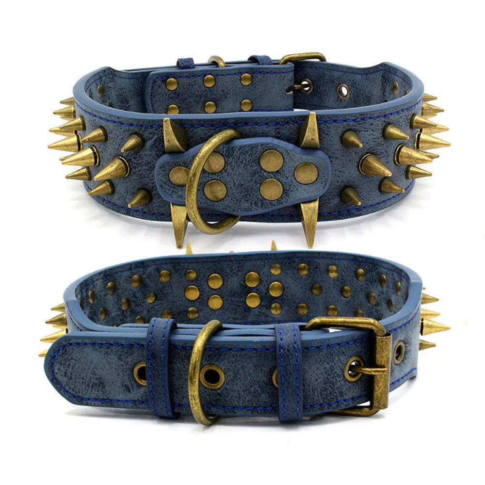 Heavy and Duty Dog Collar Comforable Widen Dog Collar for Extra Large Dogs Prevent Bite Sharp Spiked Leather Shepherd Dog Collar