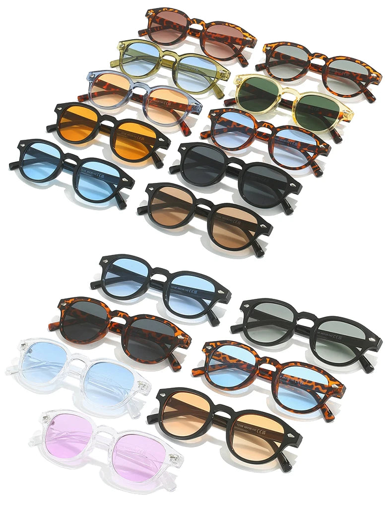 SO&EI Retro Oval Men Rivets Sunglasses Fashion Clear Ocean Gradient Lens Eyewear UV400 Women Trending Yellow Blue Sun Glasses