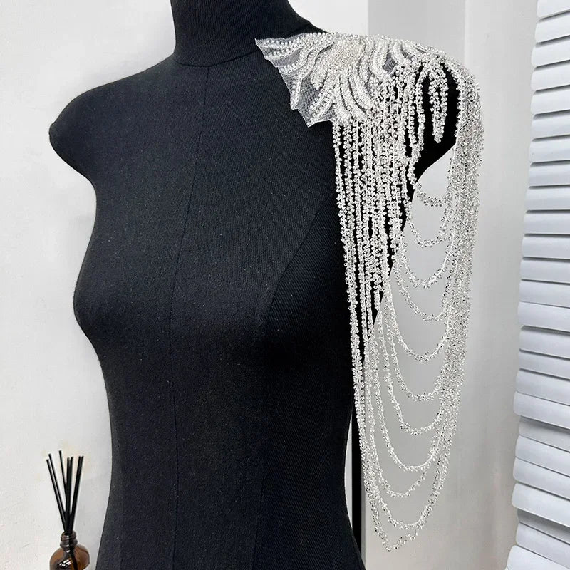 1pc Tassel Chain Sequin Shoulder Ornaments Wedding Dress Performance Clothing DIY Sewing Patch Fashion Handmade Accessories