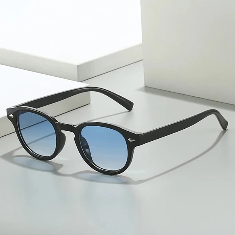 SO&EI Retro Oval Men Rivets Sunglasses Fashion Clear Ocean Gradient Lens Eyewear UV400 Women Trending Yellow Blue Sun Glasses