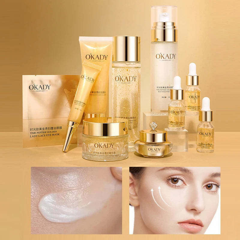 Oupe Time Peptide Gold Noblewoman Ten-Piece Set Hydrating and Moisturizing Skincare Kit Nourishing and Repairing Cosmetics Brightens Skin Tone Nourishes Skin Unisex Suitable for Sensitive Skin Deep Hydration Gift Box Essentia