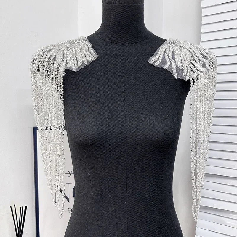1pc Tassel Chain Sequin Shoulder Ornaments Wedding Dress Performance Clothing DIY Sewing Patch Fashion Handmade Accessories