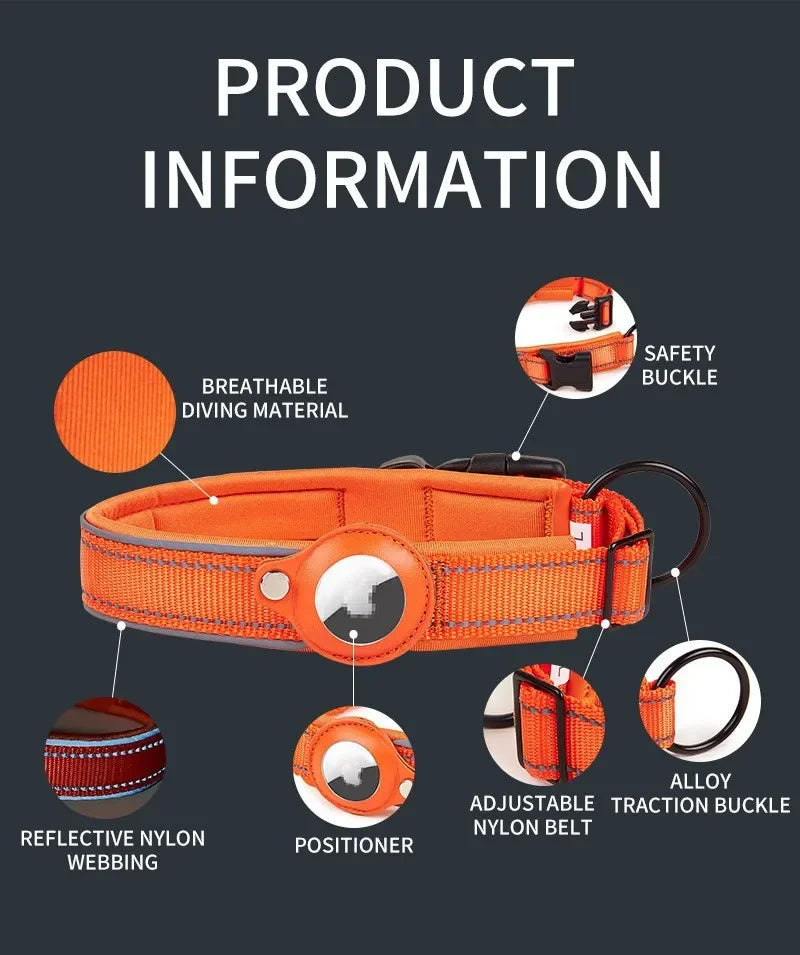 For AirTag Dog Collar Reflective Dog Collar Padded Collars AirTag Holder Case Adjustable Pet Collar for Small Medium Large Dogs