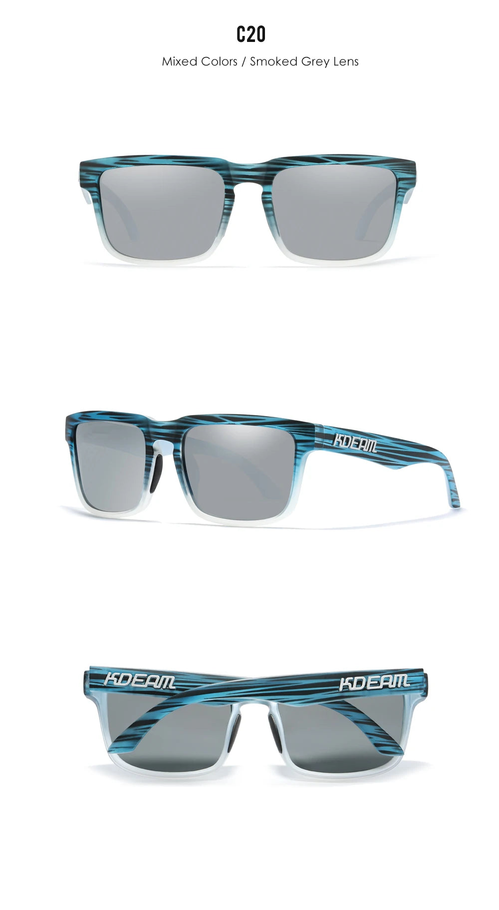 KDEAM Classic Square Sunglasses Men Women Category 3 Polarized Sun Glasses Unique Frame Surface Eyewear With Case Box KD332