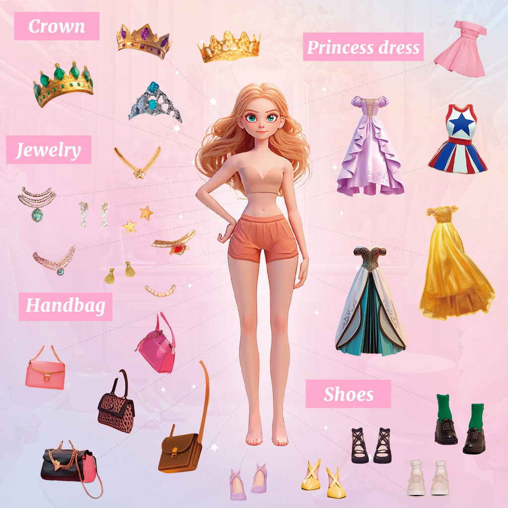 25 Sheets Dress Up Stickers for Kids, Make Your Own Fairy Princess Sticker for Kids Toddlers, Ideal Gift Birthday Preschool Chil
