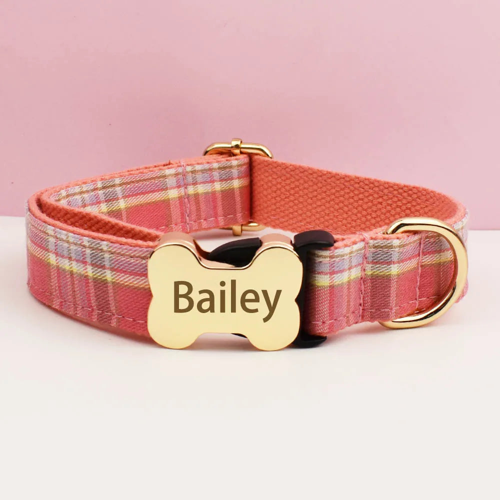 Custom Design Logo Plaid Dog Collar High Quality Cotton Pet Accessories Personalized Lead Your Dog Stand out in Style