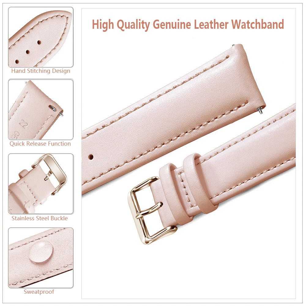 Top Grain Genuine Leather Watch Band, Quick Release 12/14/16/18/19/20/21/22/24 mm Watch Straps, Replacement Bands for Men Women