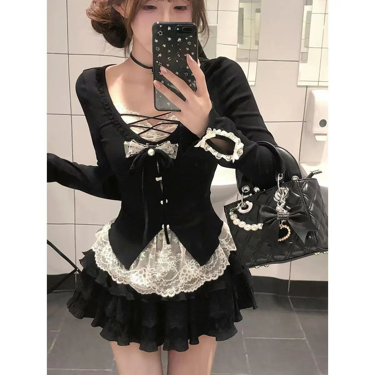 Sweet Lolita Vintage Suits Women Ruffles Cardigan + Sexy Y2k Corset Vest + Mini Skirts Autumn Korean Elegant 3 Piece Dress Sets