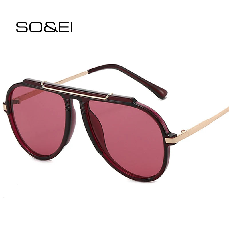 SO&EI New Oversized Pilot Women Sunglasses Vintage Gradient Shades UV400 Men Trending Sun Glasses