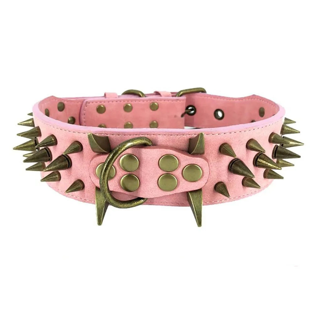 Heavy and Duty Dog Collar Comforable Widen Dog Collar for Extra Large Dogs Prevent Bite Sharp Spiked Leather Shepherd Dog Collar