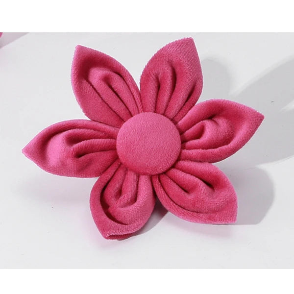 Fuchsia Velvet Personalized Dog Collar for Small Dogs Light Weight Cute Dog Harness with Bow Flower Custom Puppy Traction Set