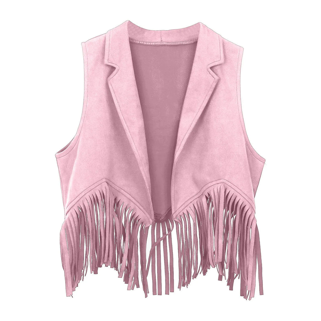 Kids Western Cowboy Vest Boys Girls Suede Tassel Fringe Dress Up Jacket With Hood Girls