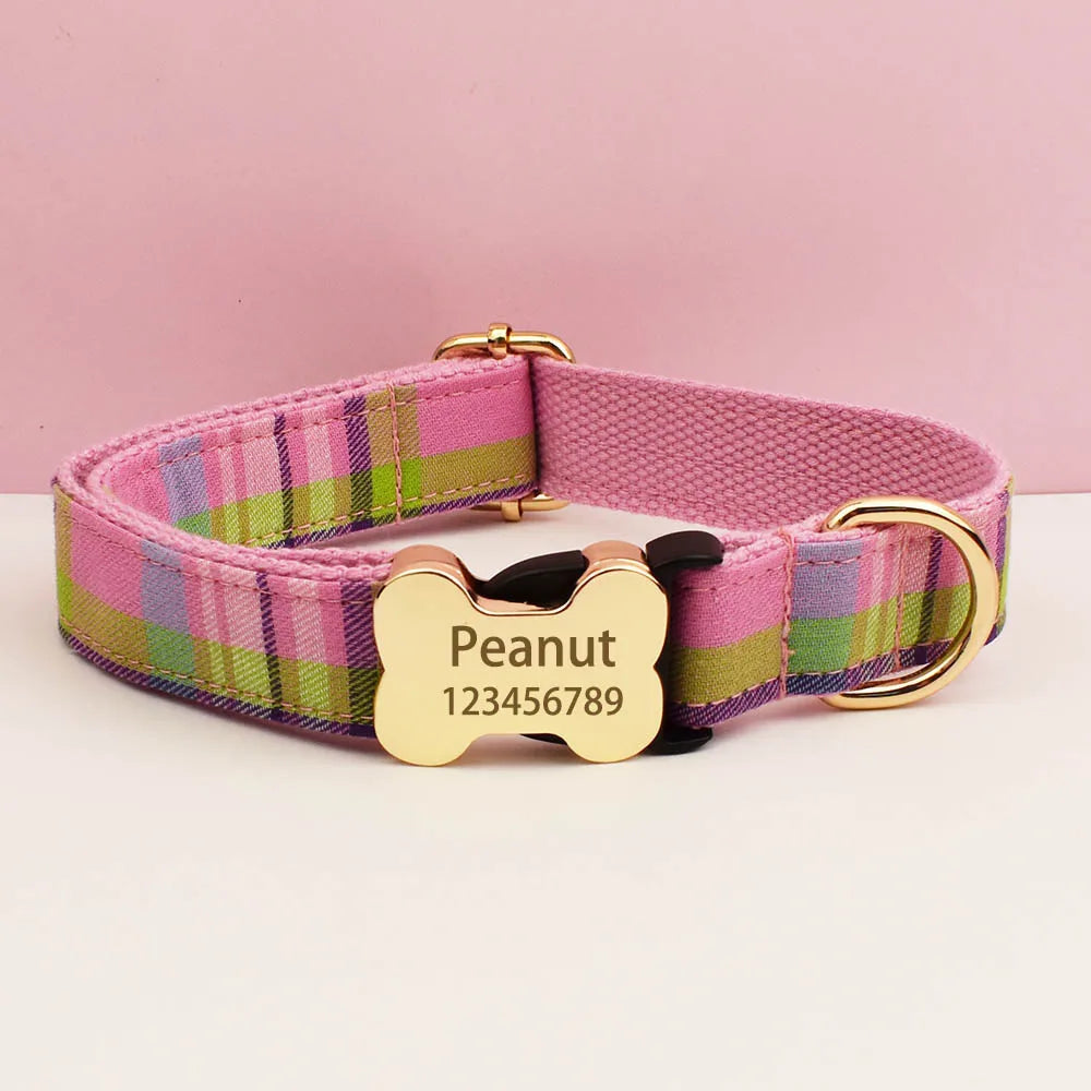 Custom Design Logo Plaid Dog Collar High Quality Cotton Pet Accessories Personalized Lead Your Dog Stand out in Style
