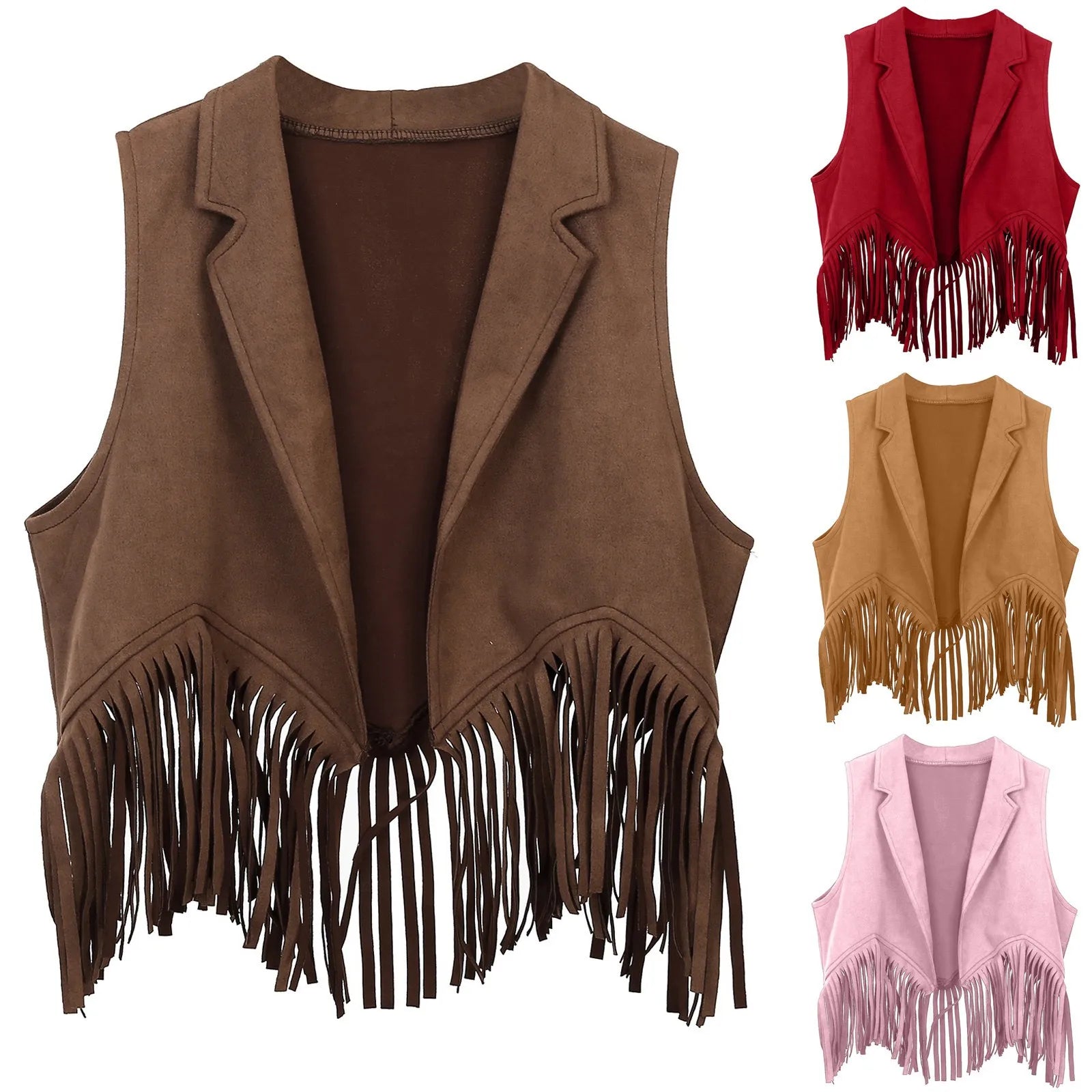 Kids Western Cowboy Vest Boys Girls Suede Tassel Fringe Dress Up Jacket With Hood Girls