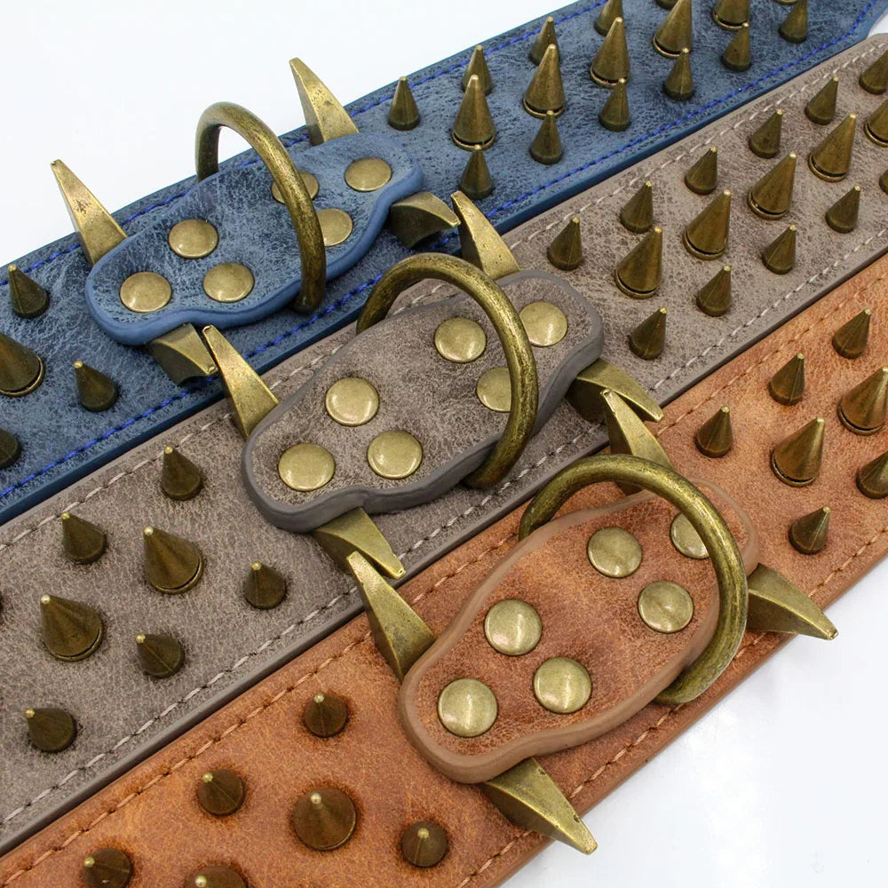 Heavy and Duty Dog Collar Comforable Widen Dog Collar for Extra Large Dogs Prevent Bite Sharp Spiked Leather Shepherd Dog Collar
